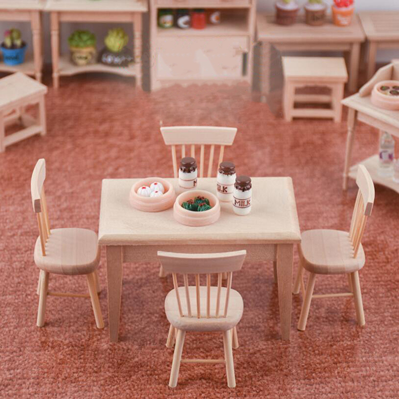 Bistro Table Set - 1/12 Miniature Dollhouse Furniture Wooden Dining