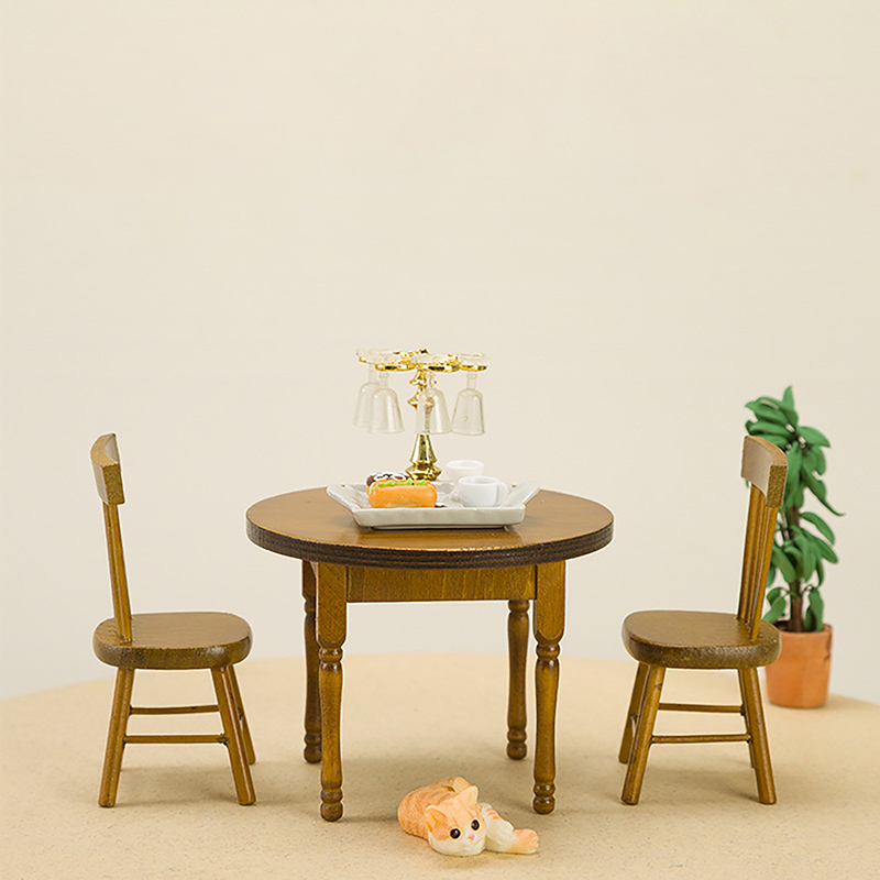 Bistro Table Set - 1/12 Miniature Dollhouse Furniture Set Wooden