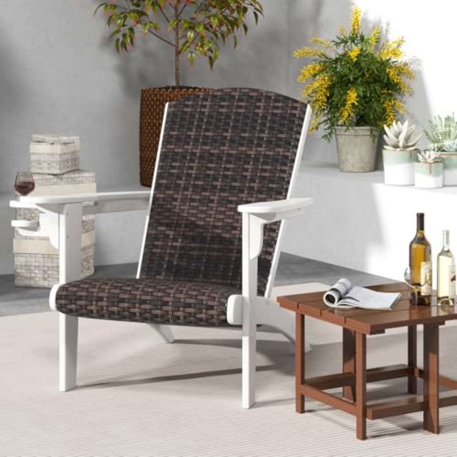 Adirondack Chair Wood - Patio Wicker Adirondack Chair, HDPE All-Weather