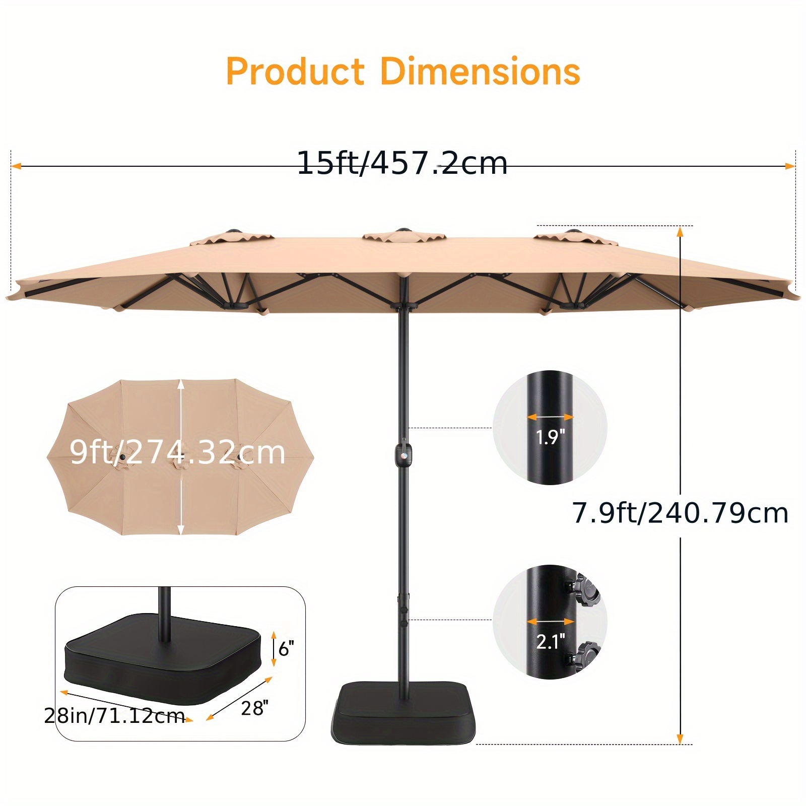 1pc 15Ft Patio Umbrella with B - Outdoor Furniture Umbrella ulasan dan harga