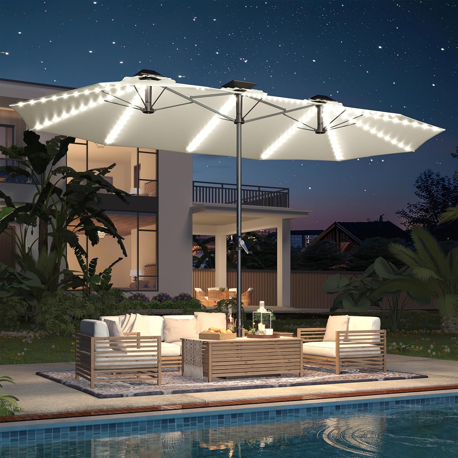 15ft Rectangular Patio Umbrell - Outdoor Furniture Umbrella ulasan dan harga