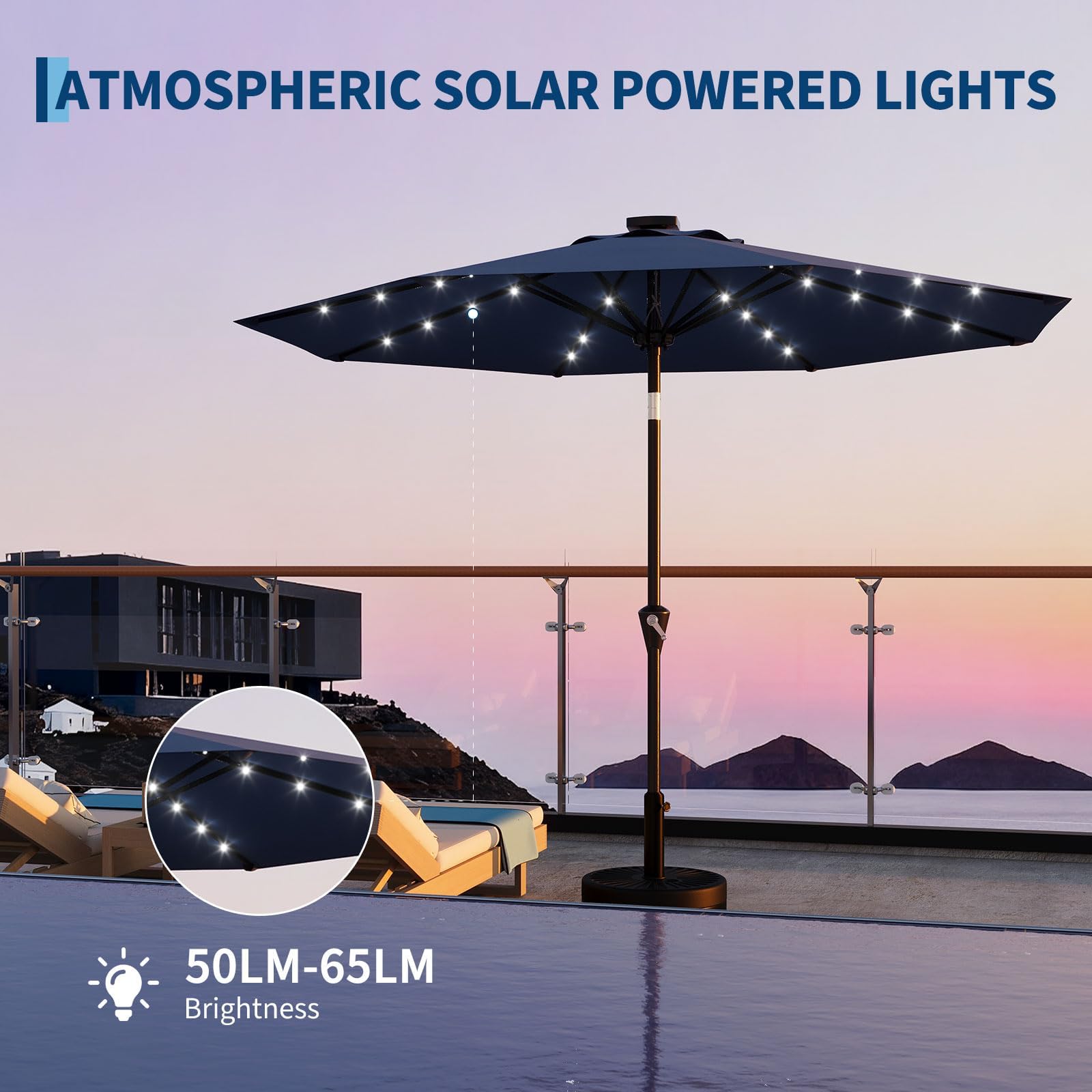 9ft/10ft Solar Patio Umbrella  - Outdoor Furniture Umbrella ulasan dan harga