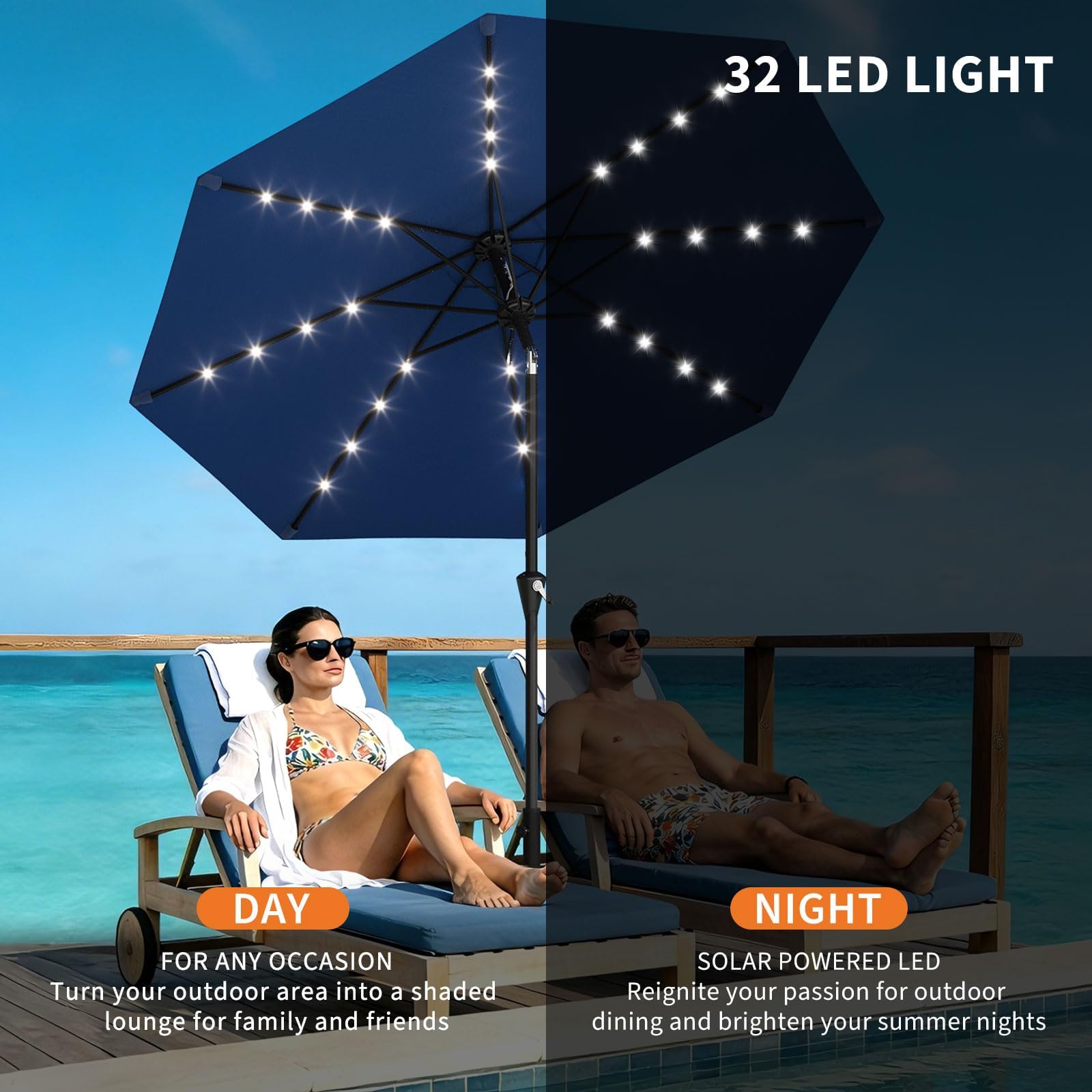 9ft/10ft Solar Patio Umbrella  - Outdoor Furniture Umbrella ulasan dan harga