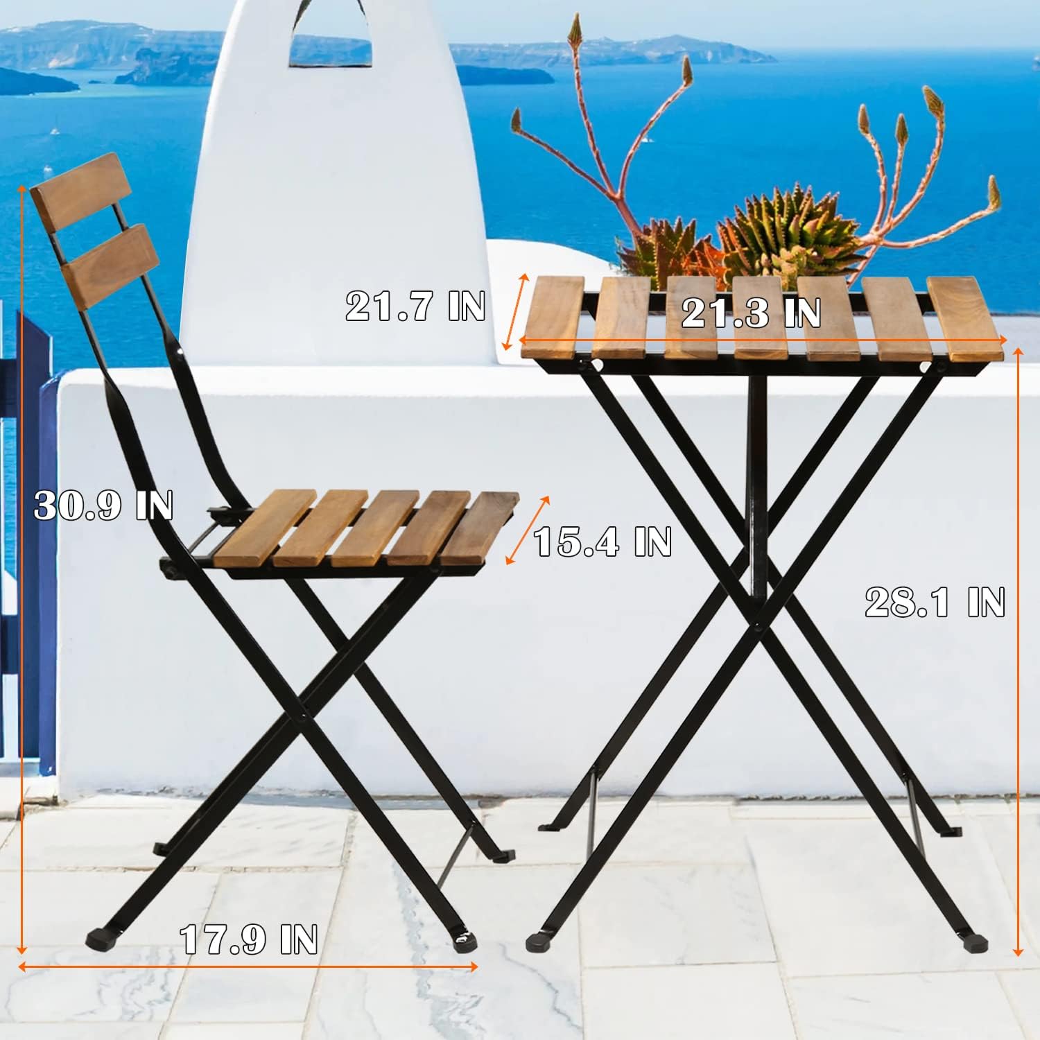 Natural wood 3-piece folding p - Bistro Table Set ulasan dan harga