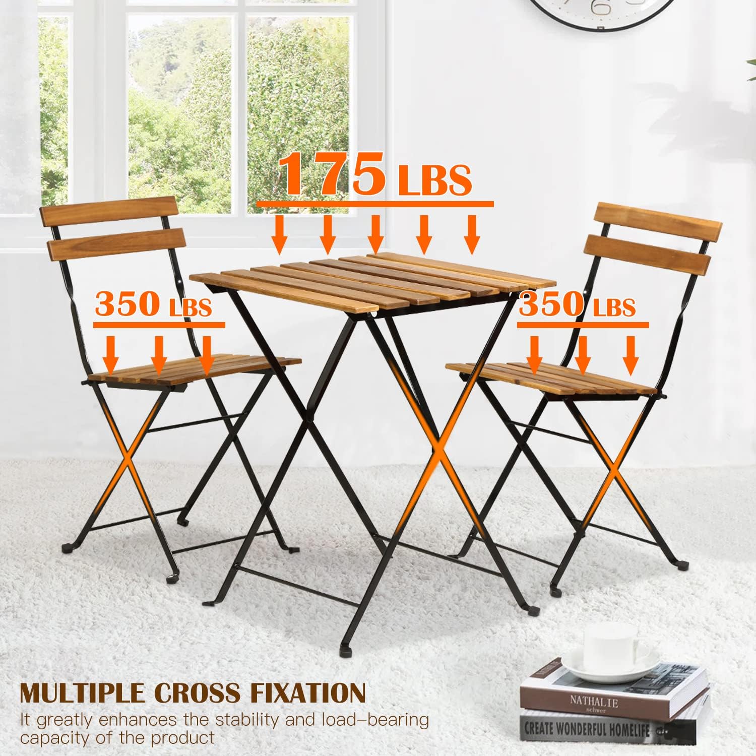 Natural wood 3-piece folding p - Bistro Table Set ulasan dan harga