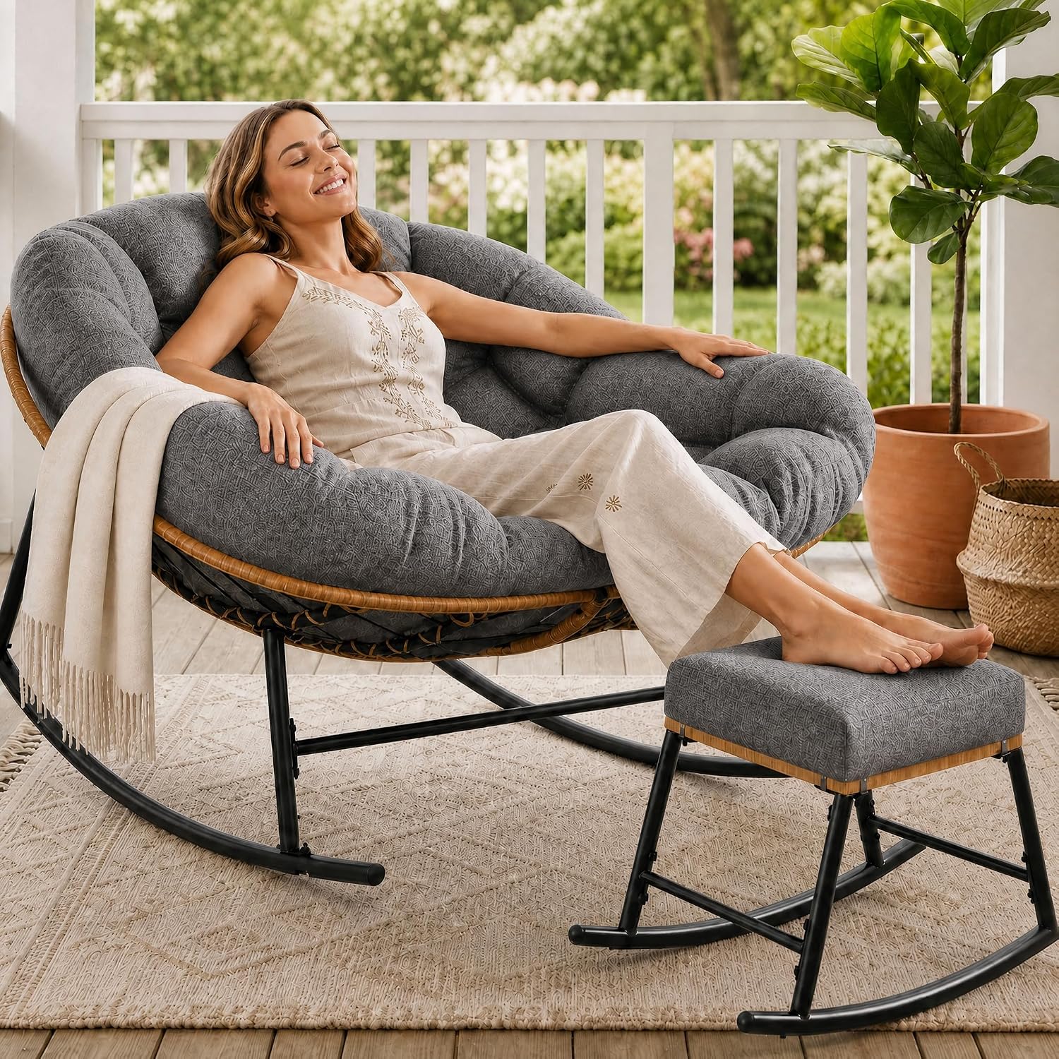 Oversized Papasan Rocking Chai - Outdoor Furniture No Cushions ulasan dan harga